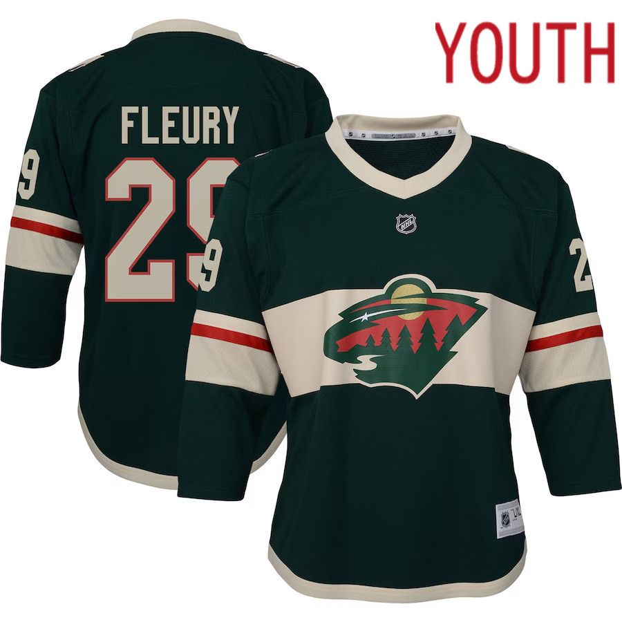 Youth Minnesota Wild #29 Marc-Andre Fleury Green Replica Player NHL Jersey